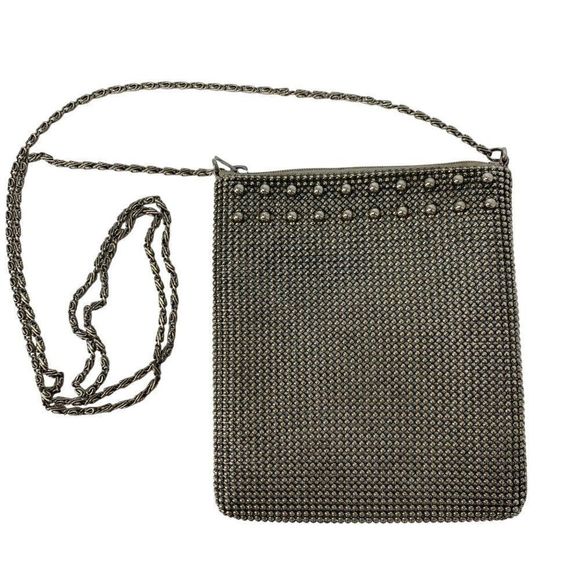 Silver Mesh Crossbody Womens Bag Silver Bead Mesh  Chain Strap 6.5" x 5.5" 4081 - Picture 4 of 6